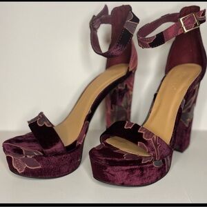 Velvet Platform Heels in Burgundy